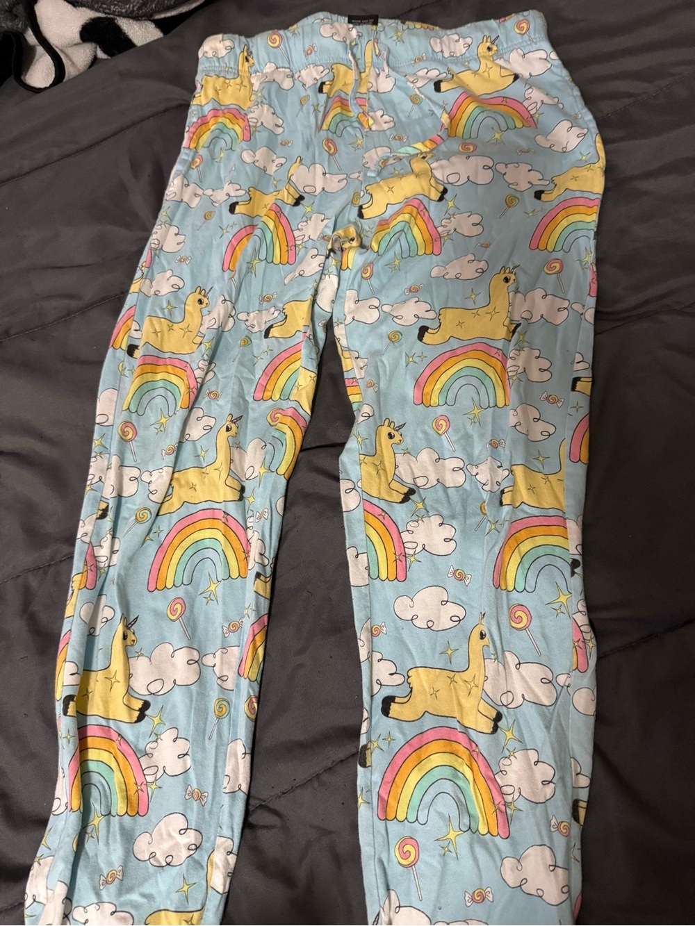 MAD Engine Light Blue Llama Unicorn & Rainbow Pajama Bottoms